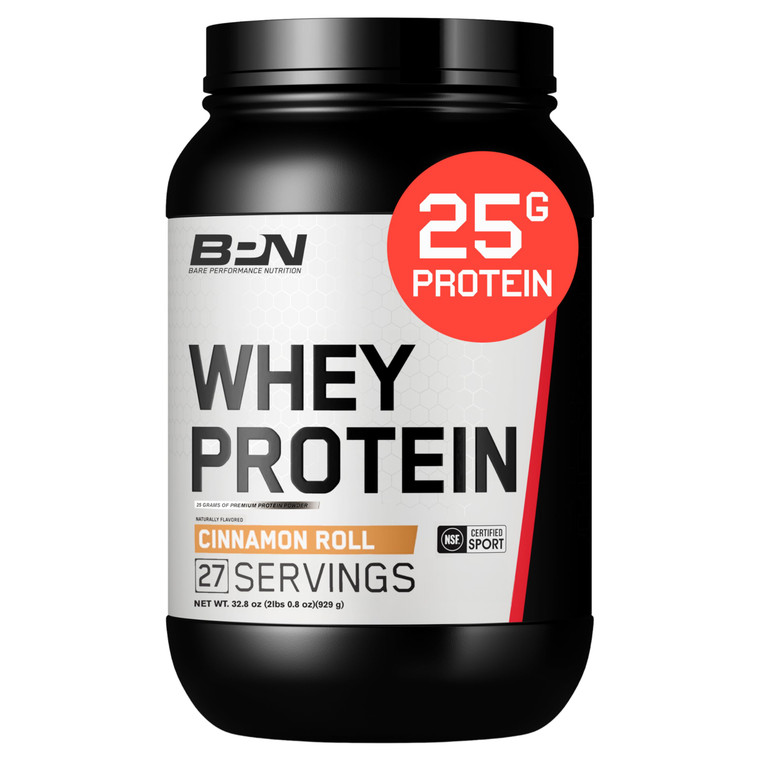 BARE PERFORMANCE NUTRITION, BPN Whey Protein + Casein Protein Powder Blend, Cinnamon Roll 25g Protein per Serving Supports Lean Muscle Recovery, 27 S