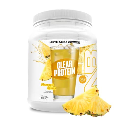 NutraBio Clear Protein Powder, Pineapple Splash - 20 Servings, 20g Clear Whey Protein Isolate, 0 Sugar, 0g Lactose, Refreshing Fruit Flavors, GLP1 Su
