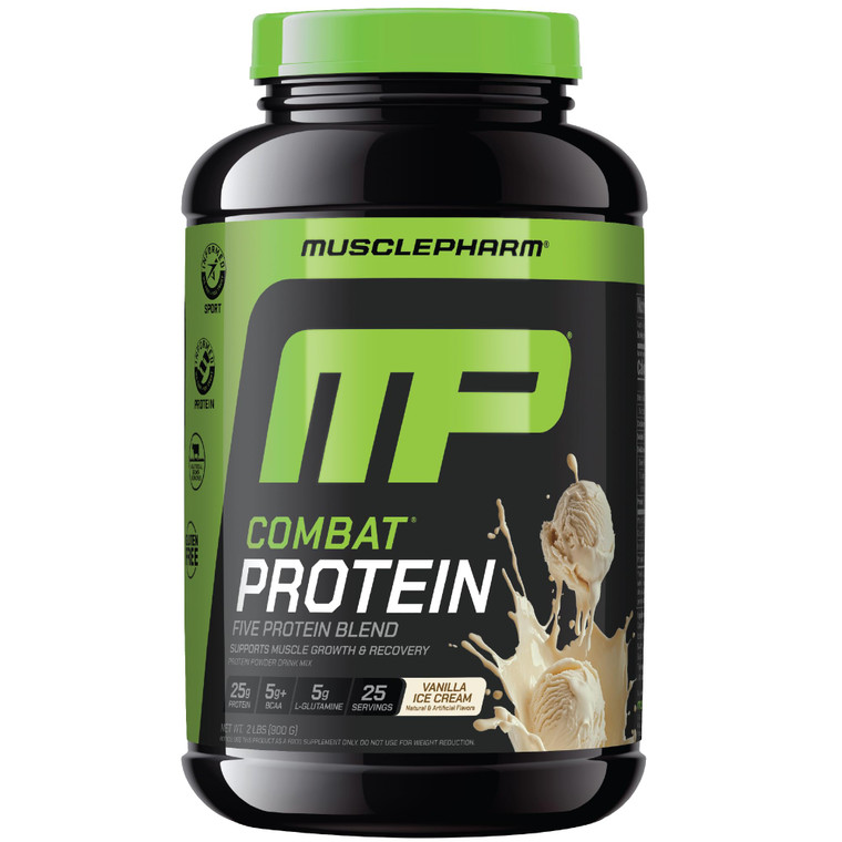 MusclePharm Combat Protein Powder, Vanilla Flavor, Fuels Muscles for Productive Workouts, 5 Protein Sources Including Whey Protein Isolate & Egg Albu