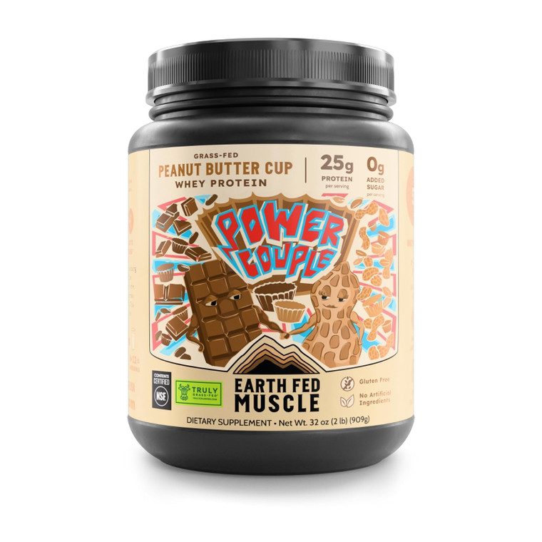Earth Fed Muscle Power Couple Peanut Butter Chocolate Truly Grass Fed Whey Protein Isolate - NSF-Certified. No Artificial Ingredients, Soy Free, Glut