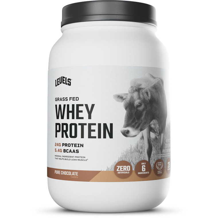 Levels Grass Fed Whey Protein Powder, No Artificials, 24G of Protein, Pure Chocolate, 2LB