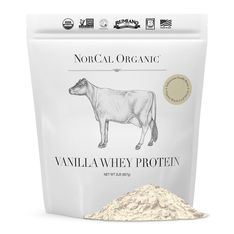 NorCal Organic Vanilla Whey Protein - 2lbs | Grass-Fed, Single-Origin Vanilla | Certified Non-GMO & American Humane from California Farms
