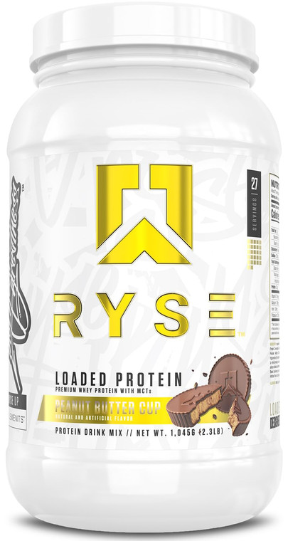RYSE Loaded Protein Powder - Peanut Butter Cup - 25g Whey Protein Isolate & Concentrate with Prebiotic Fiber & MCTs - Low Carb, Low Sugar, Digestive-
