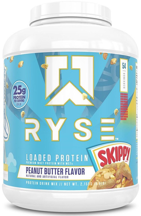 RYSE Loaded Protein Powder - Skippy Peanut Butter - 25g Whey Protein Isolate & Concentrate with Prebiotic Fiber & MCTs - Low Carb, Low Sugar, Digesti