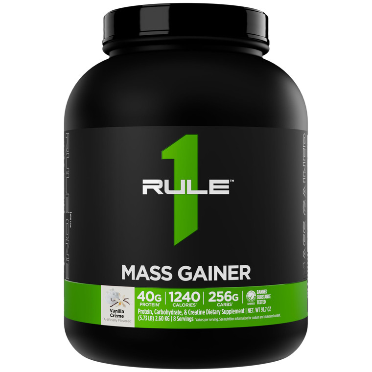 Rule1 Mass Gainer - High-Calorie Weight Gain Formula with 1,220+ Calories, 250g+ Complex Carb Blend, 40g All-Whey Protein Per Serving (8 Servings, Va