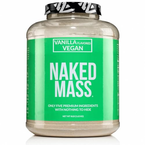 NAKED Vegan Mass - Vanilla Vegan Weight Gainer - 1,230 Calories, Non-GMO, Soy & Gluten Free, No Artificial Ingredients - 8LB Bulk - 11 Servings