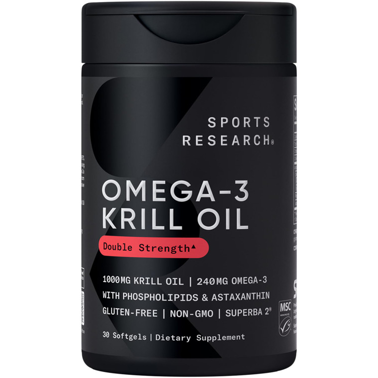 Sports Research® Omega-3 Krill Oil 1000mg (Double Strength) - Pure Antarctic Superba Krill w/Choline, Phospholipids & Astaxanthin - MSC Certified Sus