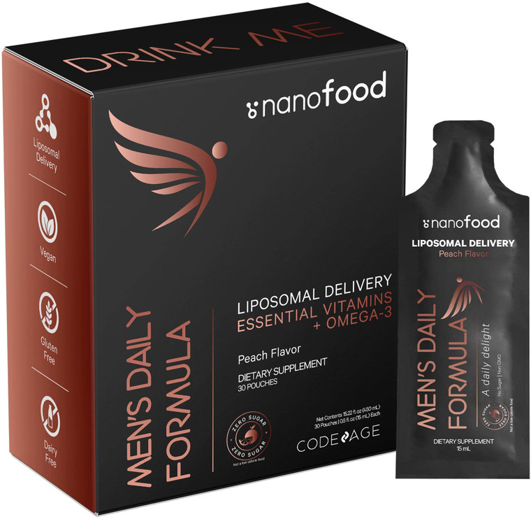 Codeage Daily Men Liquid Vitamins Supplement - Liposomal Multivitamin A, B, C, D, E, Biotin, Omega-3 & Omega-9 - Folate, Niacin, BlackBerry, Vegan -