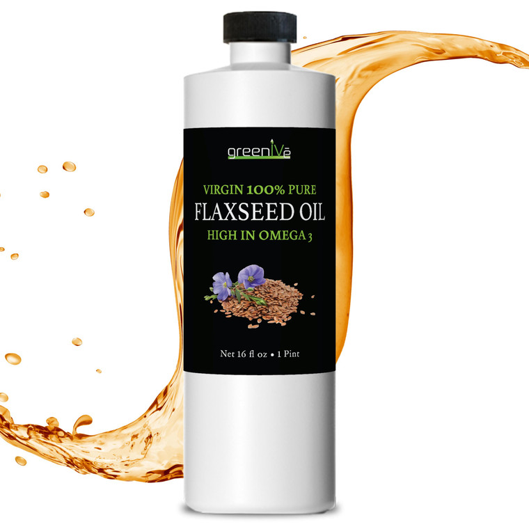 GreenIVe Flax Seed Oil Organically Grown100% Pure Cold Pressed High Vegan Omega Fatty Acids (16 Fl Oz)