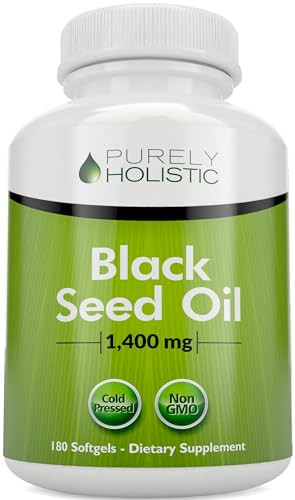 Purely Holistic Black Seed Oil Capsules 1400mg, 180 Softgels, 3 Month Supply - Cold Pressed Nigella Sativa, Rich in Omega 6, 9 & TQ, Black Cumin Seed