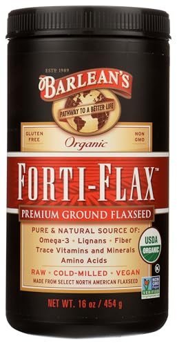 Barlean's Forti-Flax Organic Flaxseed, Ground Whole Raw Seeds, Omega-3 Supplement with Lignans and Dietary Fiber, Bulk Ground Flax Seed, 16 oz, 2 Pac