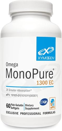 XYMOGEN Omega MonoPure 1300 EC - Fish Oil with 3X Greater Absorption - DHA EPA Omega 3 Supplement for Heart Health + Cognitive Support (60 Softgels)