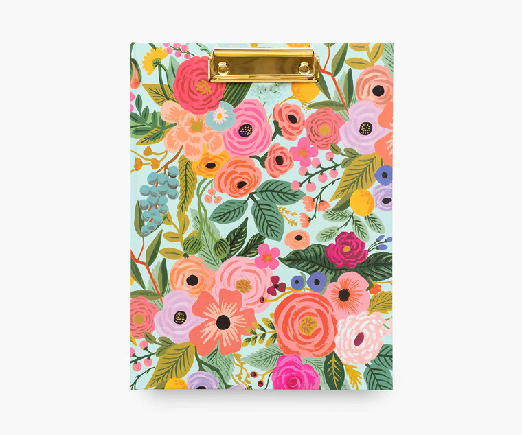 RIFLE PAPER CO. Garden Party Clipfolio, Illustrated Hardcover and Contrasting Interior, Features Strong Gold Clip on The Front, Comes with Writing Pa