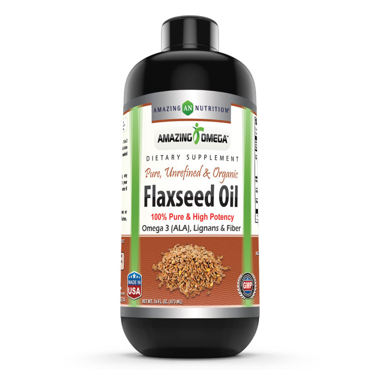 Amazing Omega Flaxseed Oil Supplement | Omega 3, Lignans & Fiber | 16 Oz | Non-GMO | Gluten Free | Made in USA