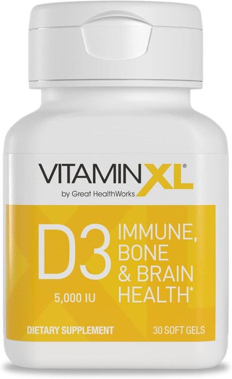 OmegaXL VitaminXL D3 High Potency Daily Vitamin D 5000 IU 125mcg Immune Support Supplement - Promotes Healthy Muscle Function & Strong Bones - Non-GM