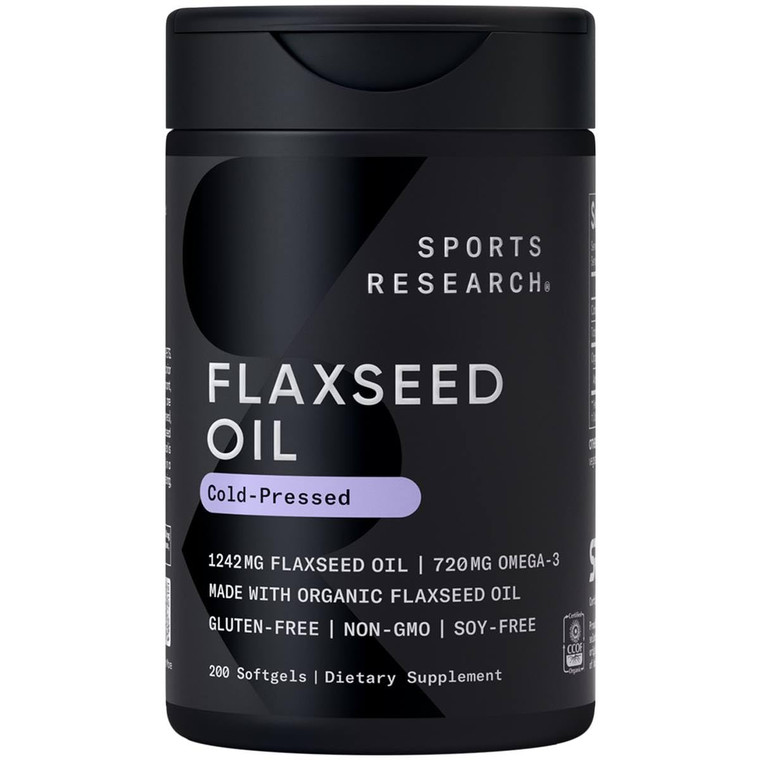 Sports Research Flaxseed Oil Softgels 1242mg - Plant Based Omega 3 Supplement for Women & Men - Non-GMO Verified, Soy & Gluten Free (200 Count)