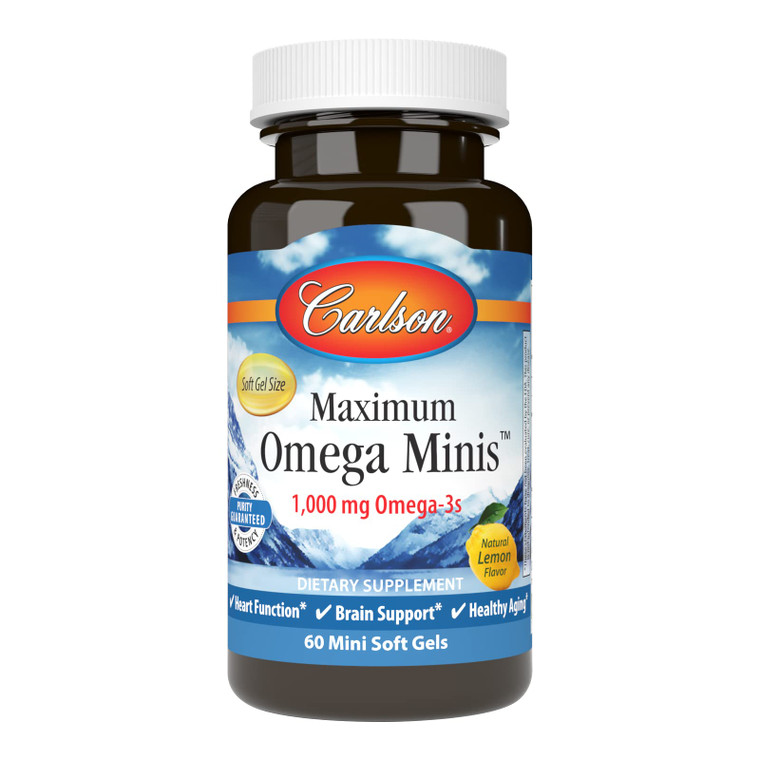 Carlson - Maximum Omega Minis, 1000 mg Omega-3s, Heart Function, Brain Support & Healthy Aging, Lemon, 60 Mini Softgels