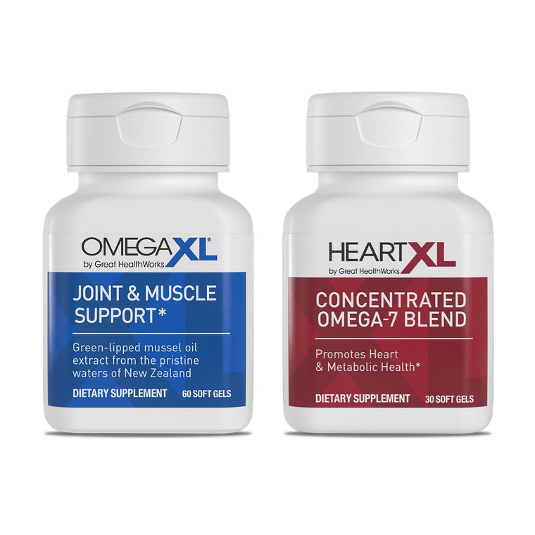 OmegaXL Joint Support Supplement - Natural Muscle Support, Green Lipped Mussel Oil, Soft Gel Pills, Drug-Free, 60 Count + HeartXL 30 Count, High Pote