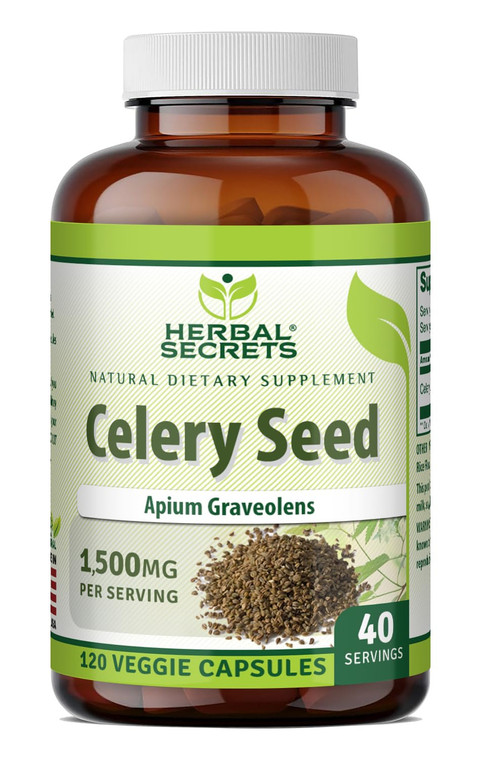 Herbal Secrets Celery Seed Extract 1500 Mg | Veggie Capsules Supplement | Non-GMO | Gluten-Free | Made in USA (1 Pack | 120 Count)