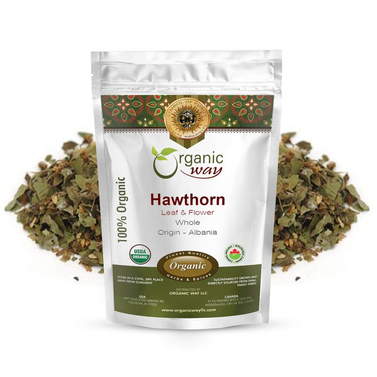 Organic Way Hawthorn Leaf and Flower Whole (Crataegus monogyna) - Herbal Tea | European Wild-Harvest | Organic, Kosher & USDA Certified (1/4 LBS / 4