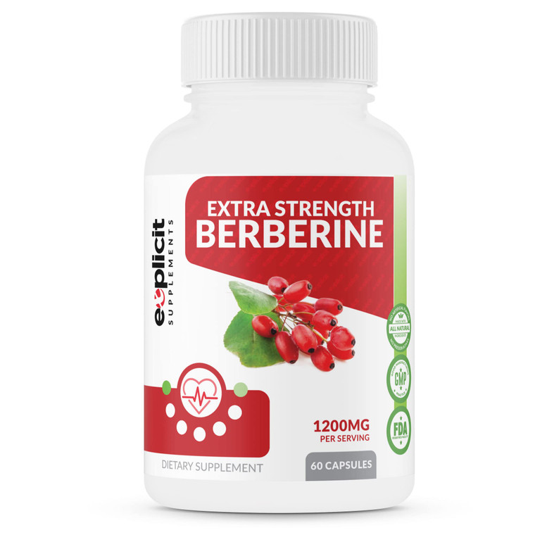 eXplicit Supplements Natural Berberine HCl - 1200mg Max Strength  60 Capsules - 1 Month Supply