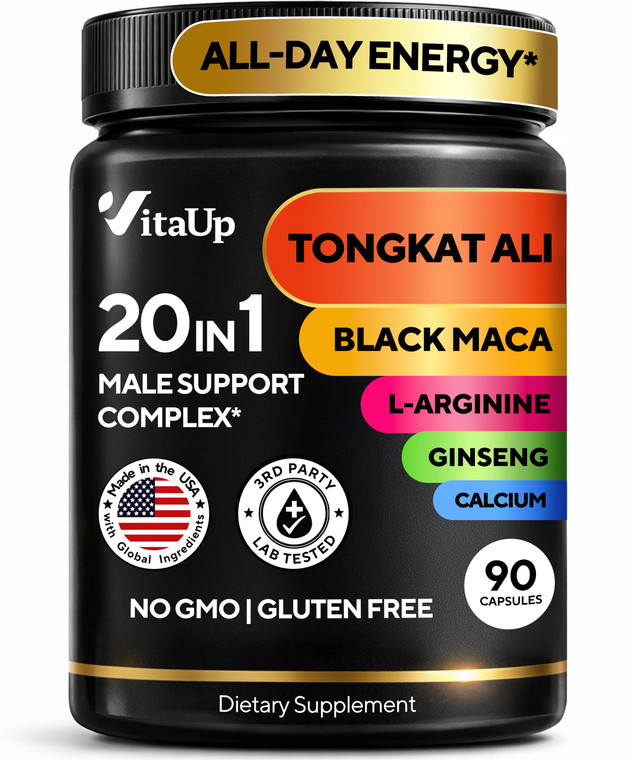 VitaUp Tongkat Ali for Men 20 in 1 with Astragalus  Normal Strength & Endurance Support  USA Made Mens Supplement Complex with Black Maca Root, L-A