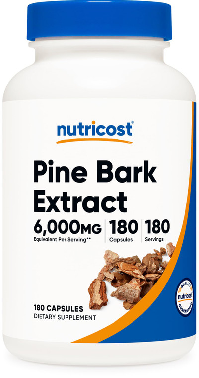 Nutricost Pine Bark Extract 6,000mg Equivalent from 300mg of 20:1 Extract Per Serving, 180 Capsules for 180 Servings Per Bottle - Standardized to Con