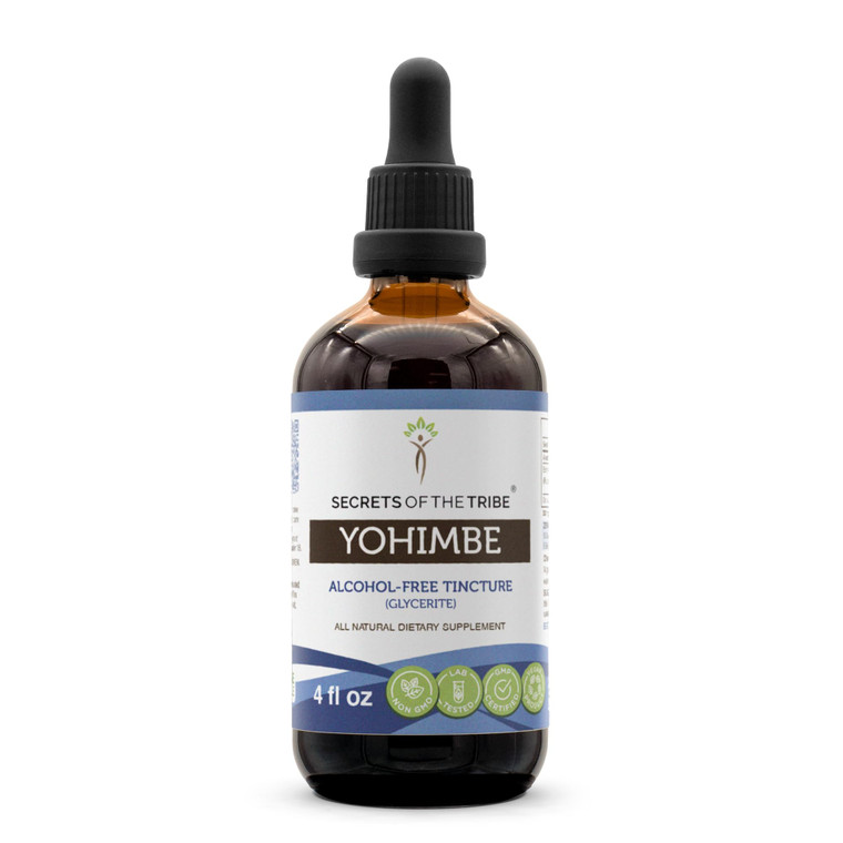 Secrets of the Tribe Yohimbe Alcohol-Free Liquid Extract, Wildcrafted Pausinystalia yohimbe Dried Bark (4 FL OZ)