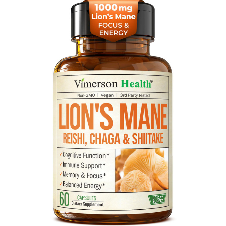 Lions Mane Supplement Capsules  Mushroom Powder Blend with Lions Mane Powder, Turkey Tail, Shiitake Mushrooms & More  Focus & Energy Supplements fo