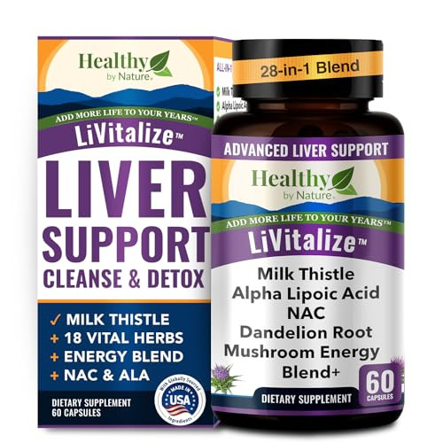 Liver Cleanse Detox & Repair  28-in-1 Liver Support - Milk Thistle Dandelion NAC Alpha Lipoic Acid Artichoke & Reishi Chaga Turkey Tail Mushroom  A