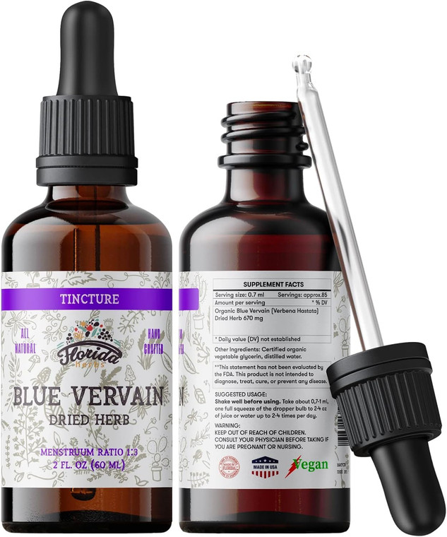 Blue Vervain Herb Organic Extract  Organic Blue Vervain Herb  Natural Vervain Supplement for Men & Women  Made in USA - 2 oz
