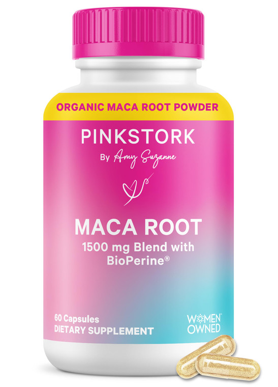 Pink Stork Maca Root Capsules for Women  Organic Maca with BioPerine® for Hormonal Balance, Energy + Wellness  Supports Perimenopause, Menstrual He