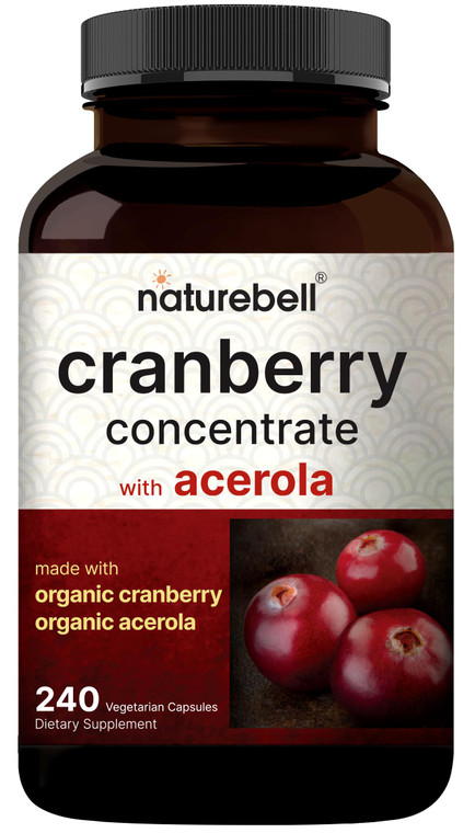 NatureBell Cranberry Concentrate - 240 Capsules - Organic Cranberry Concentrate with Acerola Cherry - Urinary Tract & Prostate Support* - Vegetarian