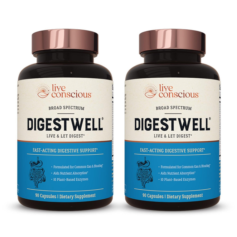 Live Conscious DigestWell Immediate Support - Fast-Acting Digestive Support | Broad Spectrum Enzyme, Probiotic & Herbal Formula - Decreases Everyday