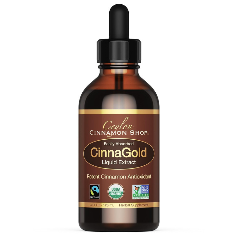 Ceylon Cinnamon Shop CinnaGold Organic Ceylon Cinnamon (100% Certified) Supplement, High-Potency Liquid Extract, 4 oz.  Super Antioxidant