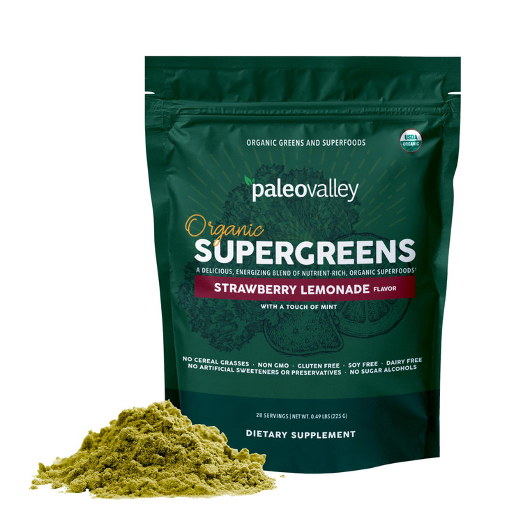 Paleovalley Organic Supergreens - Organic Greens Powder Superfood for Immune Support - Paleo Green Powder Blend - 28 Servings - 23 Superfoods - Glute