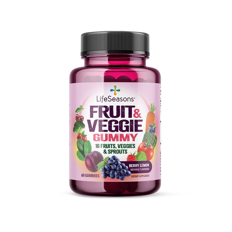 LifeSeasons Fruit & Veggie Gummy Supplement - 16 Fruits Vegetables & Sprouts - Vitamins Minerals & Antioxidants - Nutritional Support for Immunity &