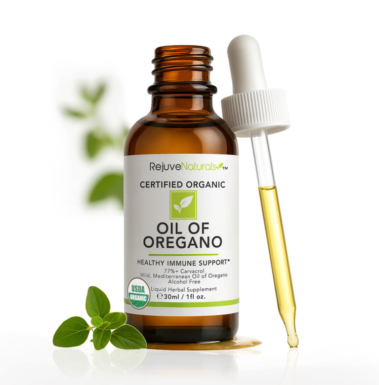 RejuveNaturals Oil of Oregano, USDA Organic - 1 fl oz (30ml Liquid) Wild, Mediterranean Oregano Oil. Concentrated Immune Support Drops. Gluten Free,