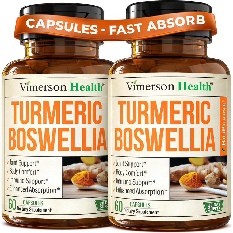 Turmeric Supplement w/Boswellia Serrata  Daily Support for Joint Health & Comfort  Organic Turmeric Curcumin Powder, Bioperine for Enhanced Absorpt