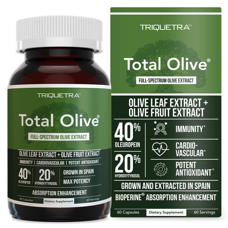 Total Olive® - Olive Leaf Extract (40% Oleuropein) Plus Olive Fruit Extract (20% Hydroxytyrosol)  Full Spectrum Extract Grown & Extracted in Spain 