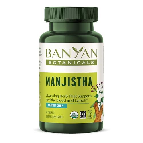 Banyan Botanicals Organic Manjistha  Natural Skin Support & Lymphatic Drainage Supplement  Red Root Blood Cleanse for Clear Complexion  90 Tablets