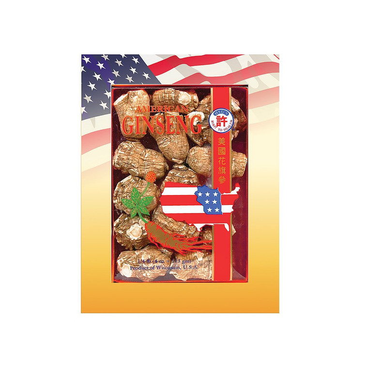 Hsu's SKU 0168-XL4 Pearl Extra Large American Ginseng Roots 4 oz Box