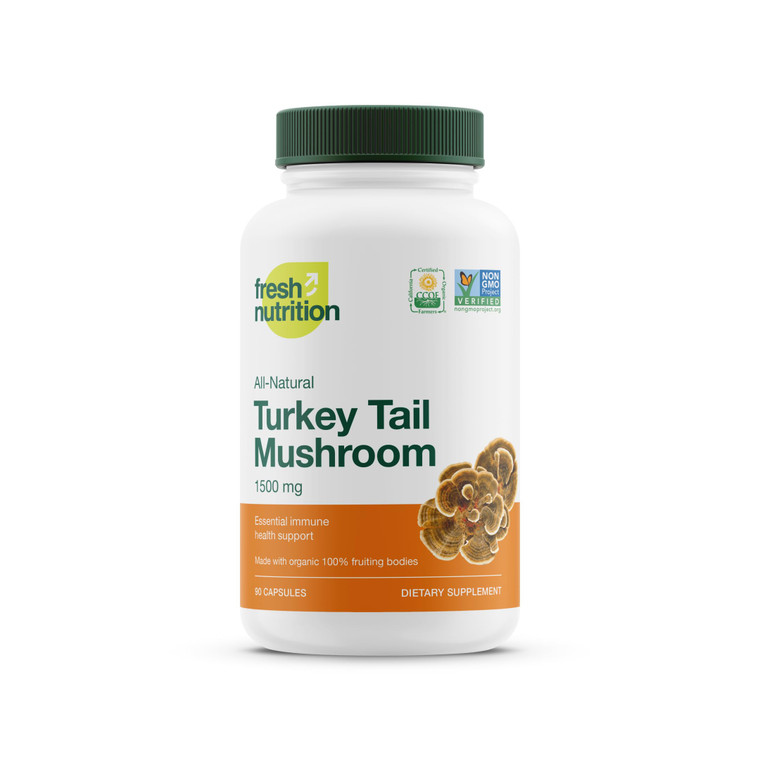 Fresh Nutrition Organic Turkey Tail Mushroom Extract Supplement - High in Beta Glucans  Non-GMO, Vegan Friendly, Gluten-Free - 90 Capsules