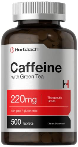 Horbäach Caffeine Pills 220mg with Green Tea | 500 Tablets | Vegetarian, Non-GMO & Gluten Free