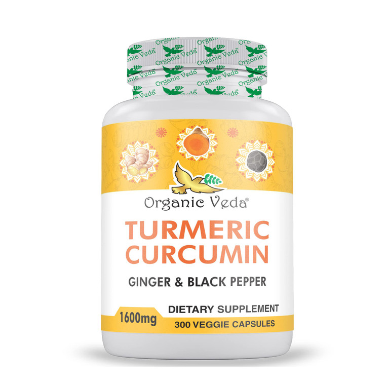 Organic Veda Turmeric and Ginger Capsules 300 Pills - Organic Turmeric Curcumin with Black Pepper for Joint Support - Non GMO, Gluten Free, Turmeric
