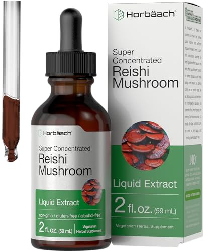 Horbäach Reishi Mushroom Extract Tincture | 2 Fl Oz | Liquid Drops | Ganoderma Lucidum | Vegetarian, Alcohol Free | Non-GMO, Gluten Free Supplement