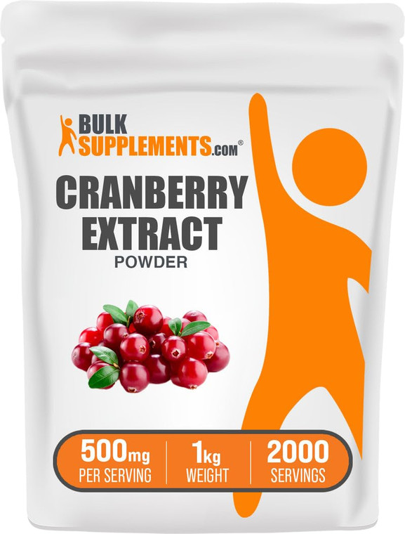 BulkSupplements.com Cranberry Extract Powder - Cranberry Flavoring Powder, Sourced from Vaccinium Macrocarpon Fruit - Vegan & Gluten Free, 500mg per