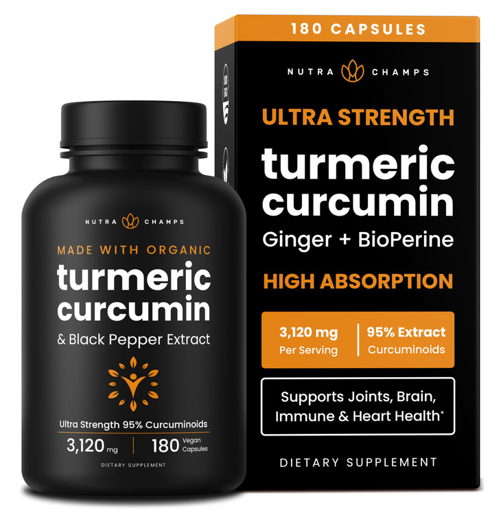 Turmeric Curcumin - 3,120 mg Complex with Ginger & Black Pepper Extract - 95% Curcuminoids - Extra Strength Turmeric Supplement for Joint Health, Bra