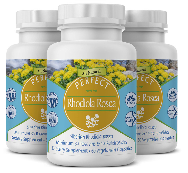 Perfect Supplements  Perfect Rhodiola Rosea  60 Capsules  Natural Adaptogen Supplement  Increases Energy  Better Focus  3 Pack