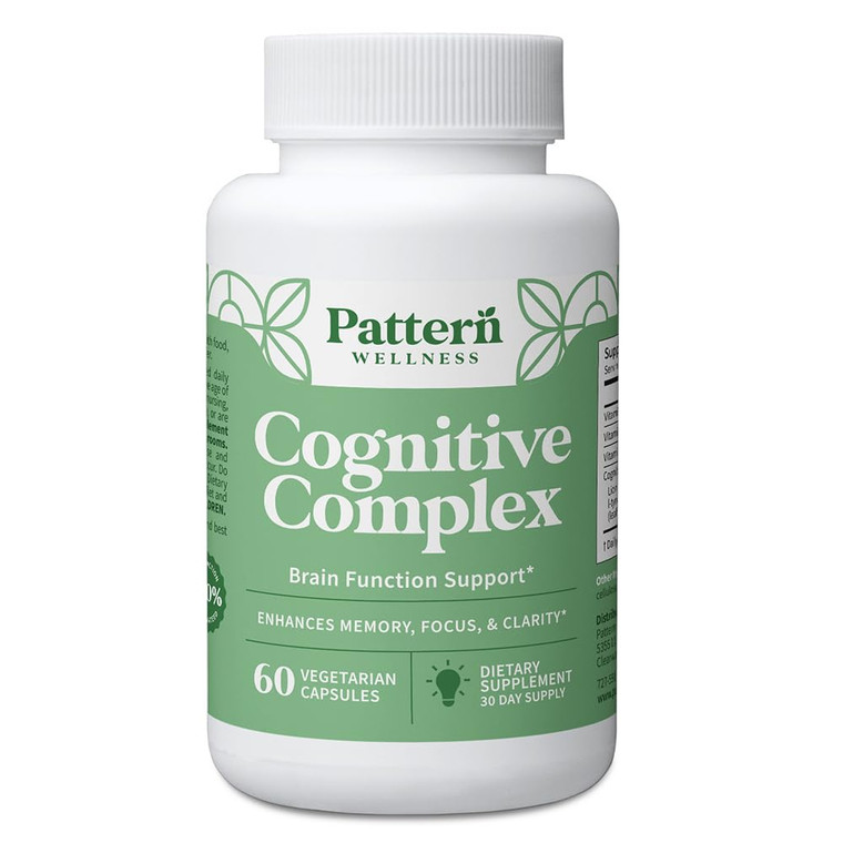 Pattern Wellness Cognitive Complex Supplement  Supports Brain Health & Mental Clarity  with Lions Mane, Bacopa & B Vitamins  60 Vegetarian Capsul
